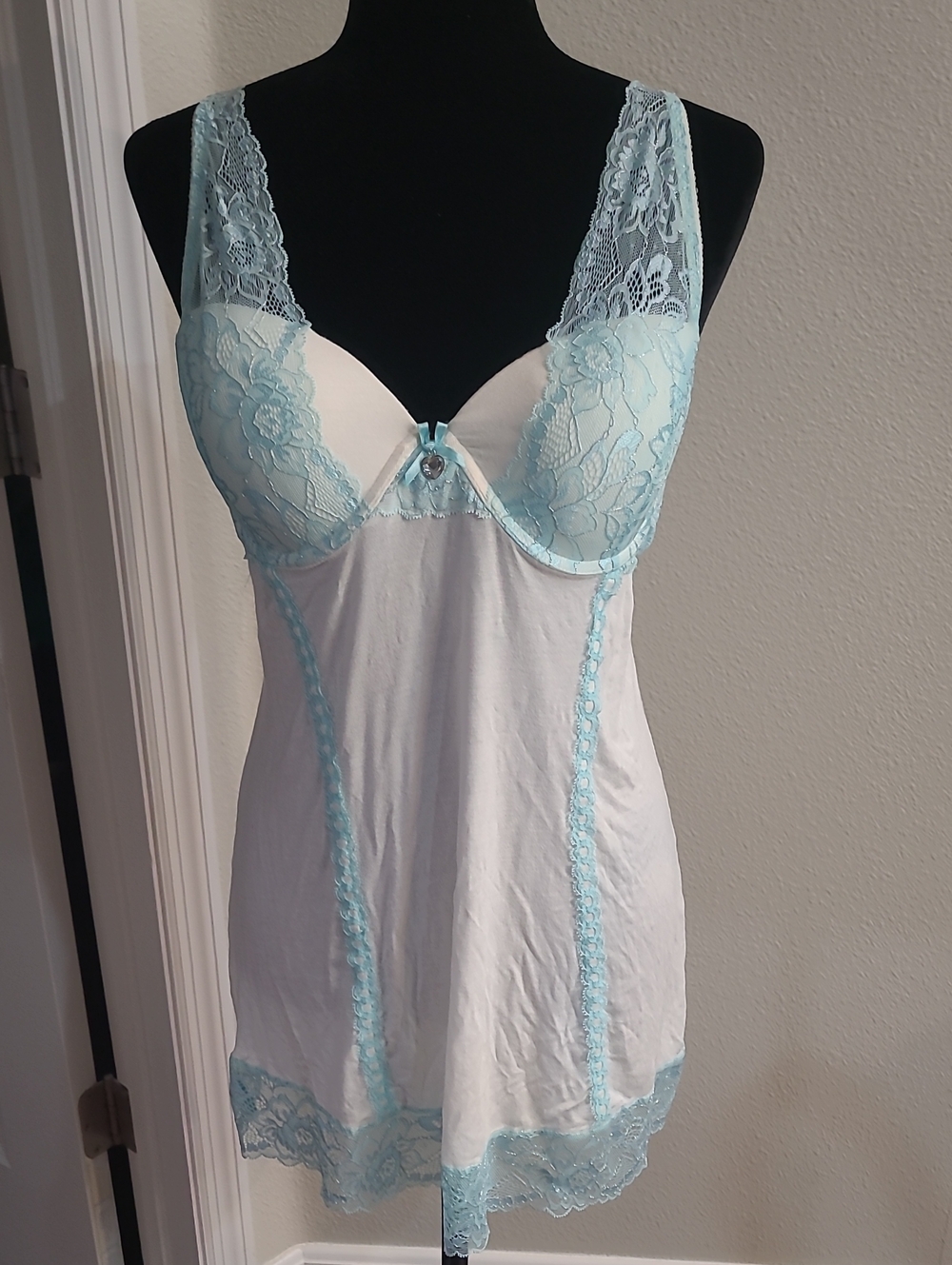Seductive Wear By Cinema Etoile Light Blue Lace Trim Chemise Slip Y2k Size L